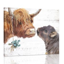 Highland Cow Wall Art: 12x15 Inch Rustic Farmhouse Canvas Print Cow Picture H...