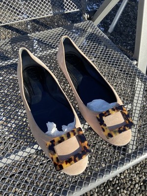 Roger Vivier Nude Suede Ballerinas Tortoise Buckle EU 42