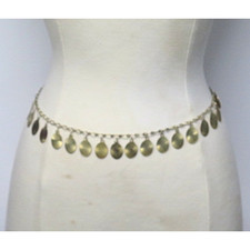 Vintage Gold Tone Coin Charm Chain Belt Boho Disc Dangle Waist Belt