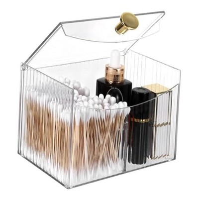 2-Grid Qtip Holder Dispenser,Transparent Cotton Ball Holder,Bathroom Clear