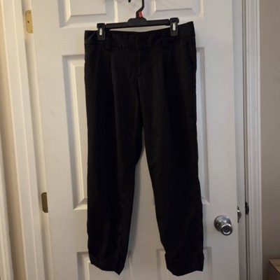 Alice + Olivia sz 6 black wool blend pleated pants crop cuff casual chic career