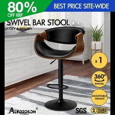 ALFORDSON Bar Stool PU Leather Wooden Armrest Swivel Pub Breakfast Counter Chair