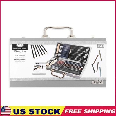 58pc Sketching Travel Art Set Wooden Box Premium Quality Artist Supplies Tools