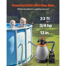 VEVOR Sand Filter Pump for Above Ground Pool, 13 in, 3500 GPH, 3/4 HP Swimming P