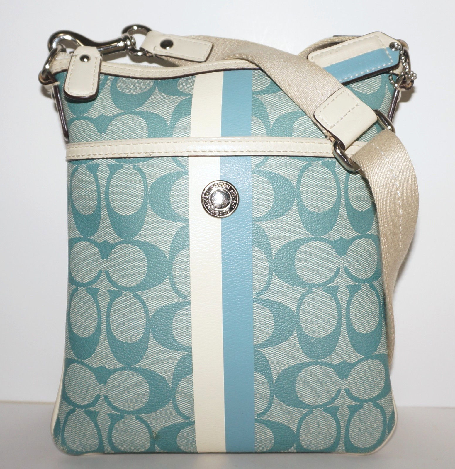 COACH Small Blue Coated Signature Canvas & Leather LEGACY STRIPE Crossbody Bag