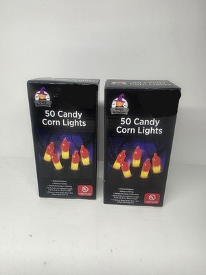 HALLOWEEN CANDY CORN LIGHTS 10  STRING 50 NEW PARTY INDOOR OUTDOOR FLASH STEADY 