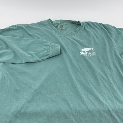 Comfort Colors Southern Shore Long Sleeve T-Shirt XL Green Fish Graphic Cotton