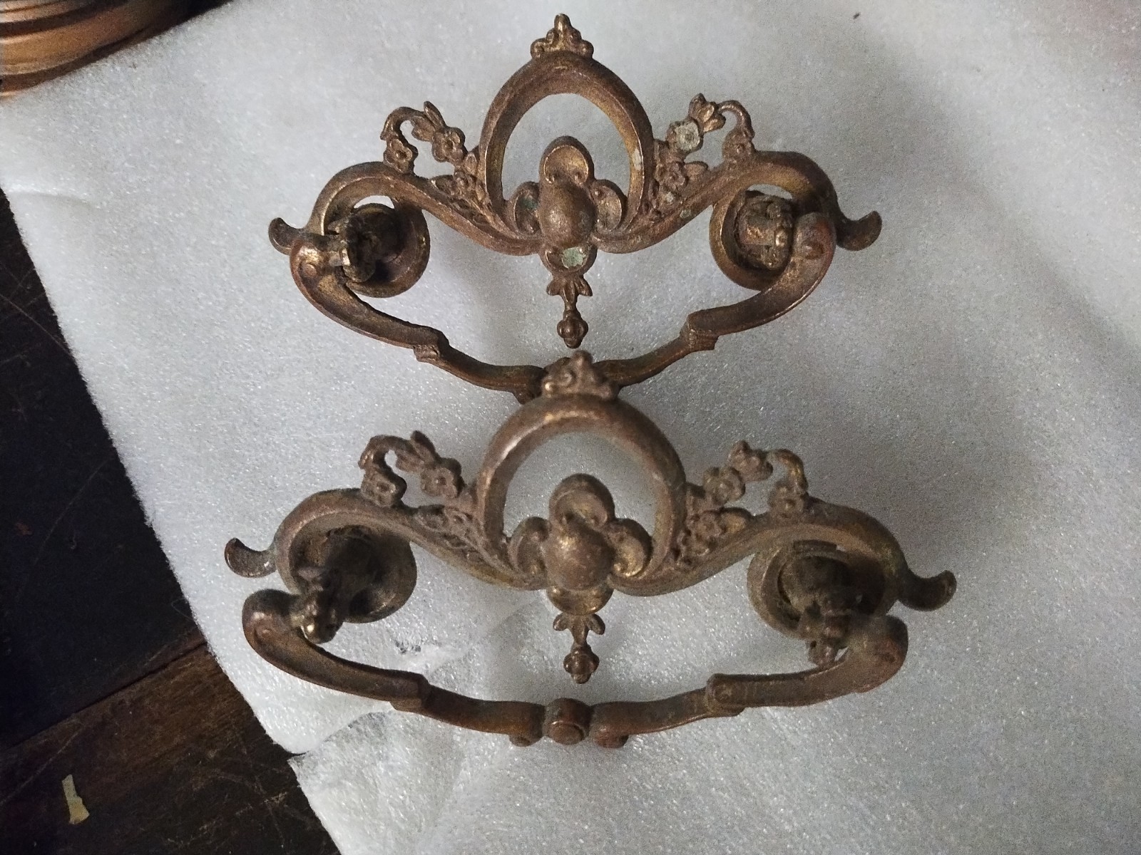 2 Antique Ornate Victorian Brass Drawer Dresser Bail Pulls Handles