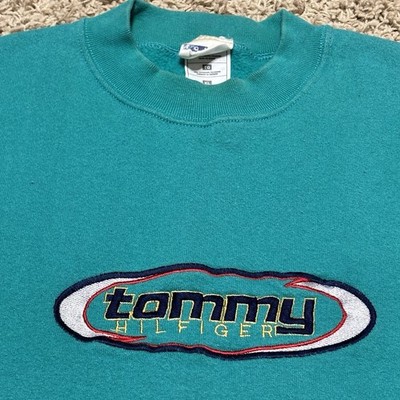 Vintage 90s Tommy Hilfiger Embroidered crewneck sweatshirt Blue/green Large