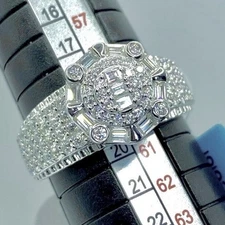 Men’s 925 Silver Moissanite Ring Size 9 Cluster VVS D Statement Jewelry