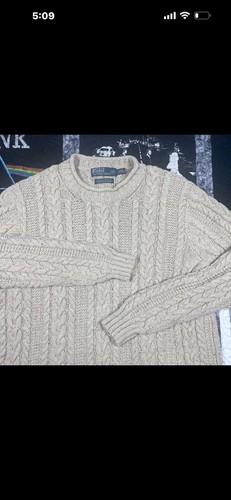 Vintage Polo Ralph Lauren Sweater Hemp Fisherman Roll Neck Cable Knit Size LT/GL by Ralph Lauren, $65