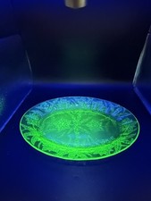 Vintage 1940’s Vaseline Green Depression Glass Oval Plate Poinsettia Jeanette