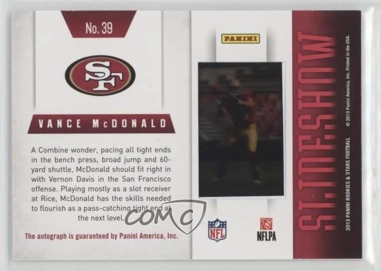 2013 Rookies & Stars SlideShow Rookie Premier Signatures Vance McDonald Auto RC - Image 2 of 2