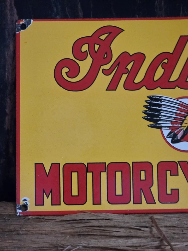 LETRERO DE CONCESIONARIO DE PORCELANA INDIA VINTAGE DE MOTOCICLETAS 12" X 8". Foto 3 de 4