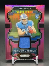 2024 Panini Prizm Sam Laporta Premier Jerseys Pink Prizm Rookie Card. rookie card picture