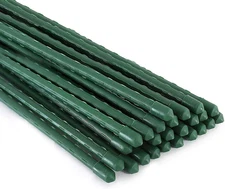 Garden Stakes, 25 Pack 4 Ft Steel Plant Garden Tomato Stakes with Plastic Coat f
