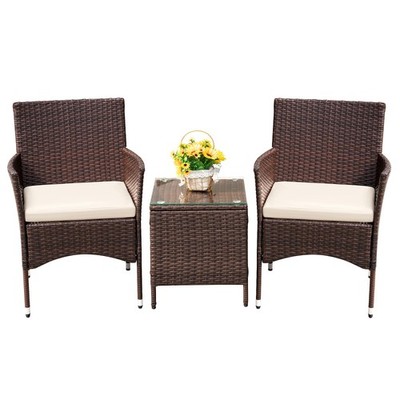 Outdoor 3-Piece PE Rattan Patio Furniture Set Garden