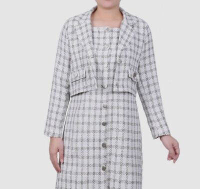 NY Collection Women Ivory Long-Sleeve Tweed Cropped Jacket Coat Petite Size PM