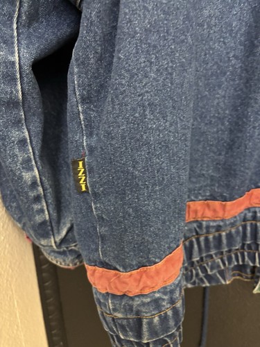 Izzi Womens Patchwork Colorblock Western Aztec Denim Jacket Size L Cinch Waist - Picture 14 of 16