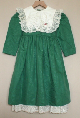 Vintage 80s 90s Dress Girls Green Lace Collar Ruffle 5 Holiday Jayne  Copeland | eBay