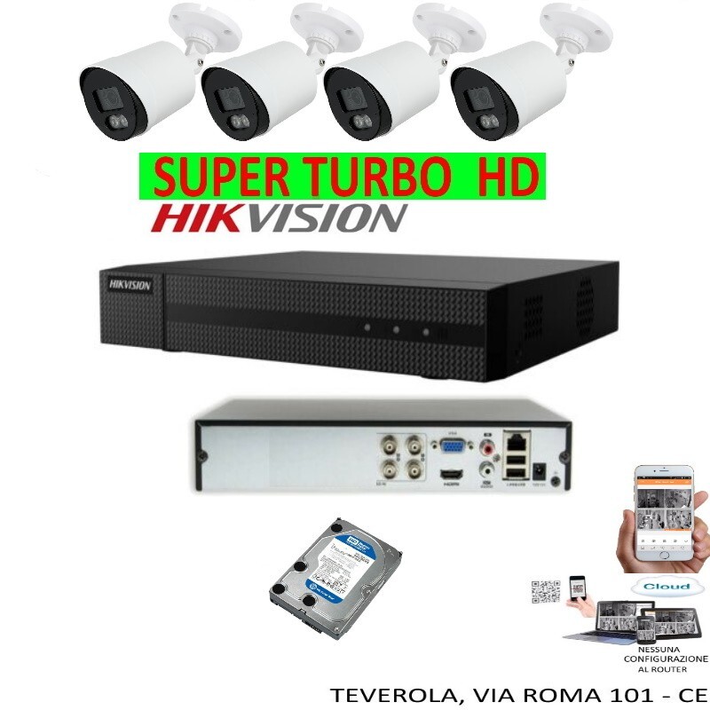 Kit Hikvision 5MP DVR Turbo HD 4 Canali + 4 Camere + HDD 500GB 2K