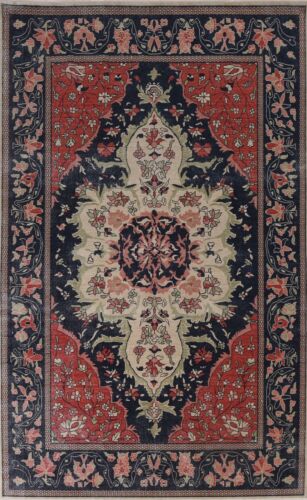 Kwiatowy dywan z kości słoniowej / granatowy Ardakan Mohtasham 7'x10' Turecki ręcznie tkany - Zdjęcie 1 z 12