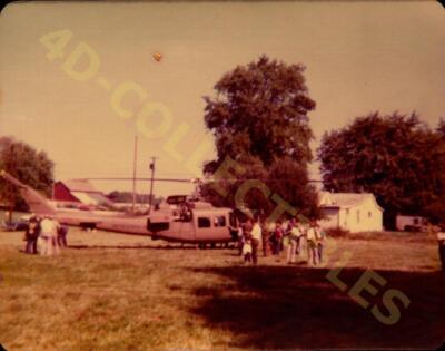 Vintage Found Snapshot Photograph  Summer Day with Helicopter and Happy Crowd