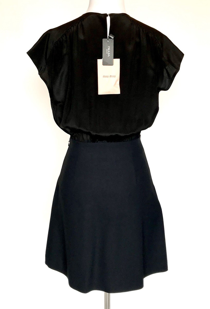 【フェミニン×クラシカル】Miu Miu シルクドレス ラグジュアリ Miu Miu Black Silk Top Black Dress NWT Size IT 38 US 2 NEW