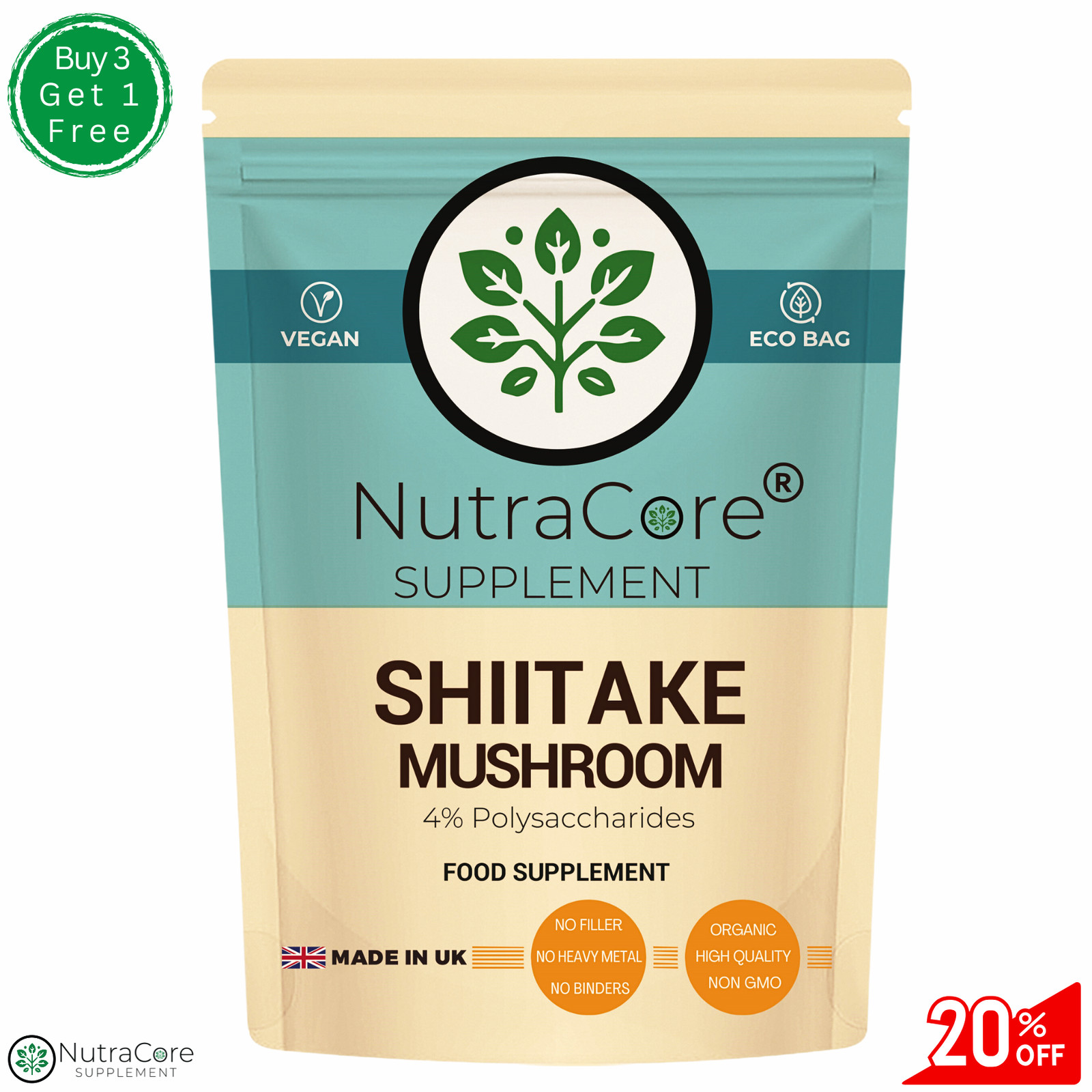 Shiitake Seta Cápsulas 5000mg (60% Β-glucan) -fuerte & Efectivo Vegan-90Caps