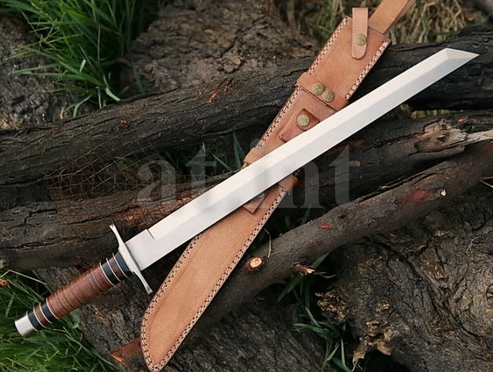 Меч викингов ручной работы D2 стальной с одним краем боевой охотничий с кожаной ручкой - Изображение 3 из 4