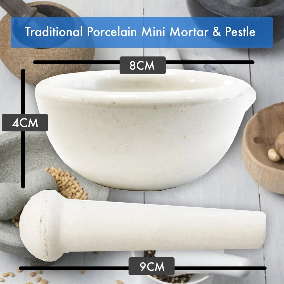 Pestle & Mortar Set Spice & Herb Crusher White Mini Home Grinder Porcelain Made - Image 3 of 4