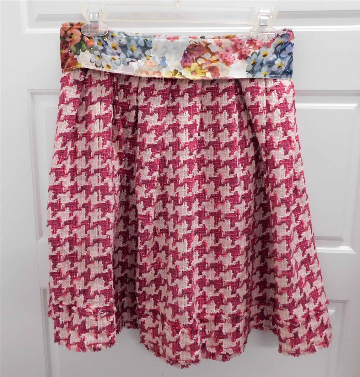 New Dolce & Gabbana Fuscia Pink Hounds Tooth Check Floral Skirt sz