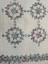Antique Heirloom Quilt with Lace Appliques with a Scalloped Edge