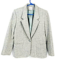 Vintage Weathervane Womens Sz M 8/10 Wool Blend 1 Button Blazer Gray Herringbone