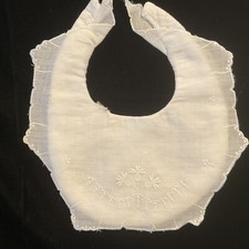 Baby Bib White Batiste Machine Embroidered Lined Infant Size Vintage