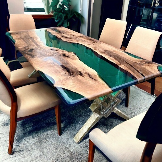 Epoxy dining table, green epoxy table, River Table, 72