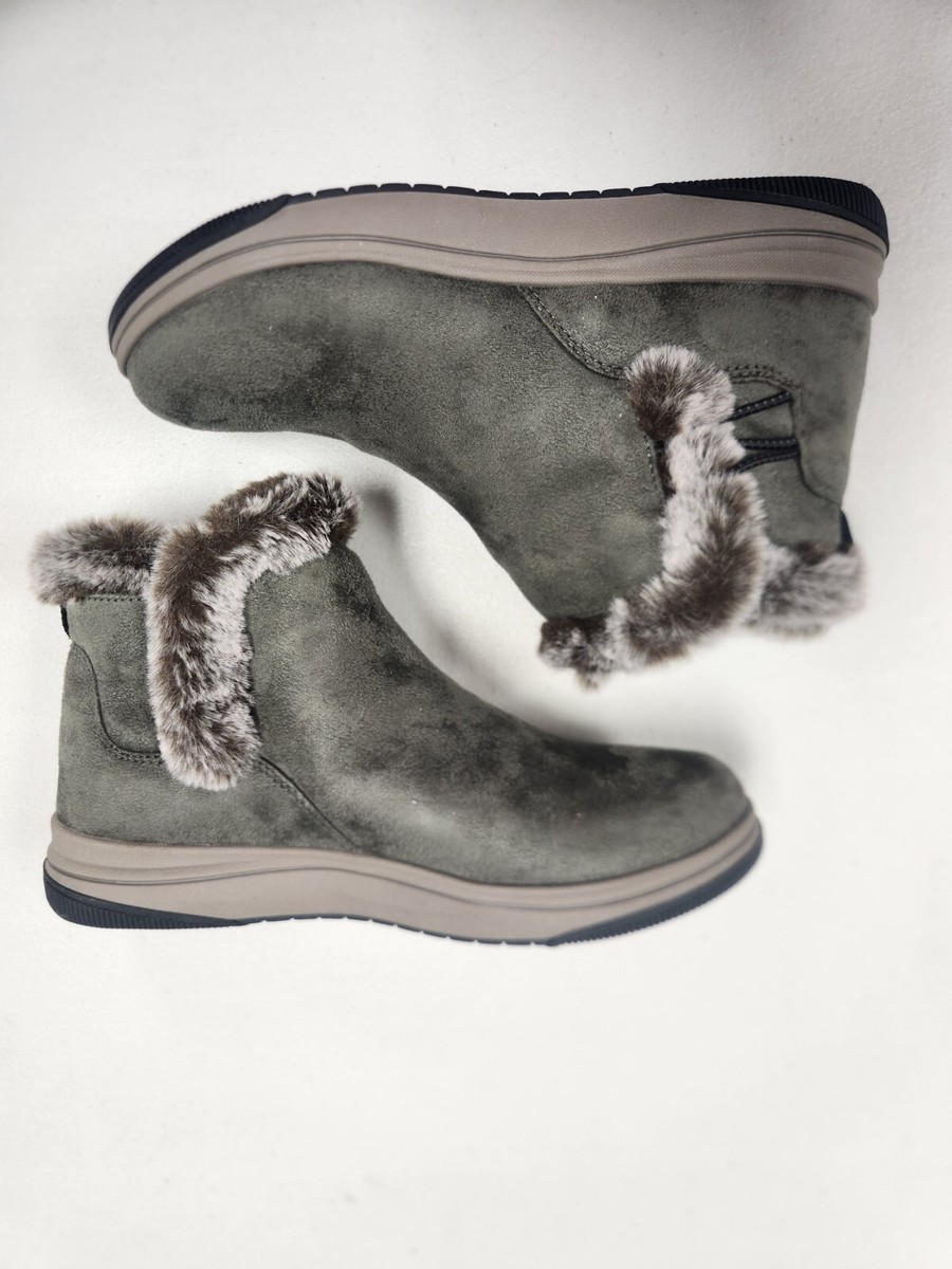 Clarks Womens Breeze Fur Ankle Boot Dark Olive Textile Size 7.5 | eBay