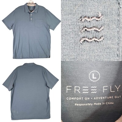 Free Fly Men s Polo Shirt Size Large L Blue Performance Short Sleeve