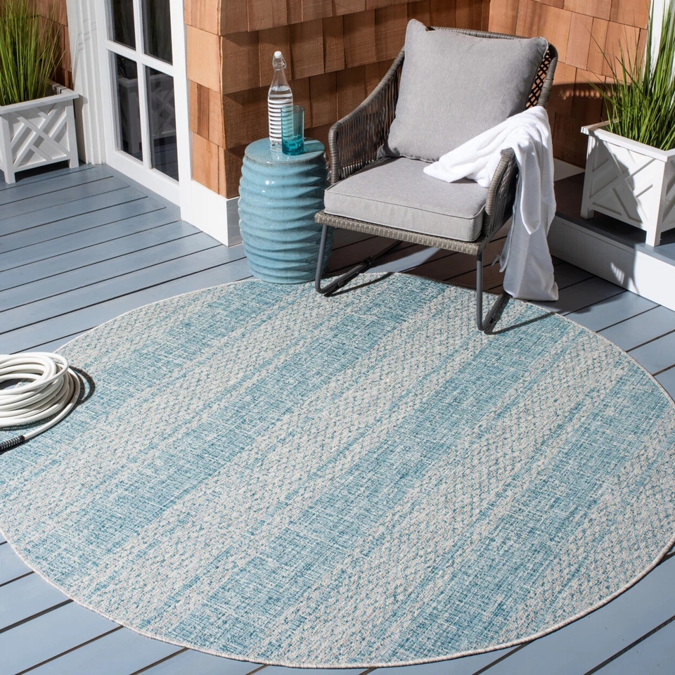 SAFAVIEH Outdoor CY8736-37112 Courtyard Light Grey / Aqua Rug - Image 2 of 4