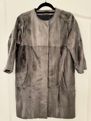 Lamb Skin Grey Fall/Winter Coat With 3/4 Sleeves