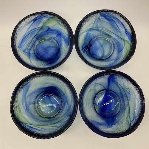 Ciotole a vortice blu in vetro artistico larghe 5 pollici, alte 2,5 pollici set di 4 vetro pesante - Foto 3 di 11