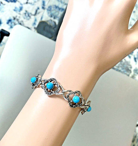 Vintage Sarah Coventry Blue Lady Bracelet Silver Tone Faux Turquoise 7.5" 1973 - Picture 2 of 15