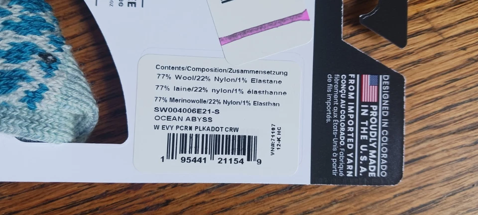 Smartwool Calcetines Mujer Pequeño Sm S Palomitas Cable Lana Merino Crew Azul Acogedor Polka Foto 4 de 4