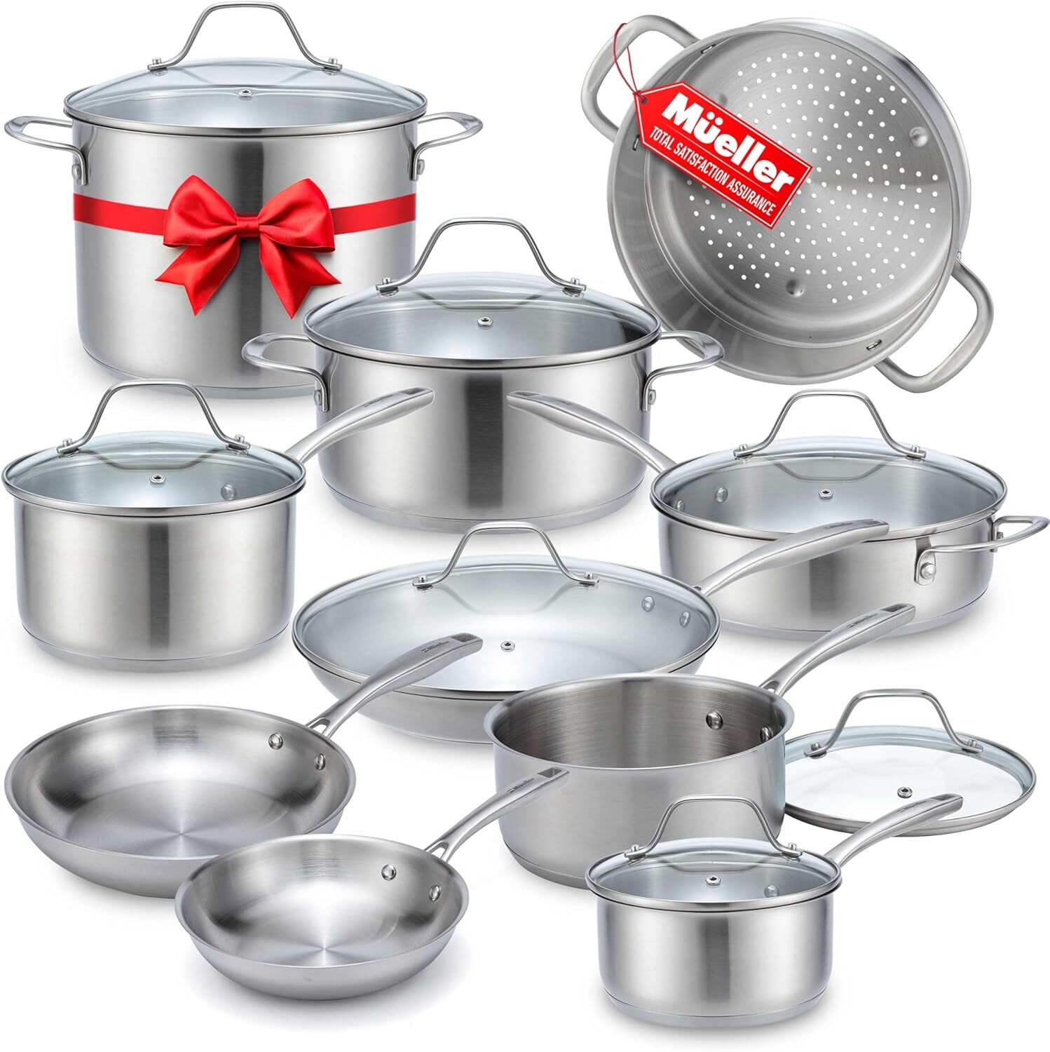 Mueller Pots and Pans Set 17-Piece, Ultra-Clad Pro Stainless Steel Cookware Set,