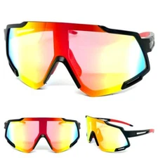 SPORT CYCLING WRAP Protective Safety Eyewear SUN GLASSES Goggles Big Black Frame