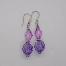 Gypsy style Silver Large purple dangling earrings( transparent aretes morados) 