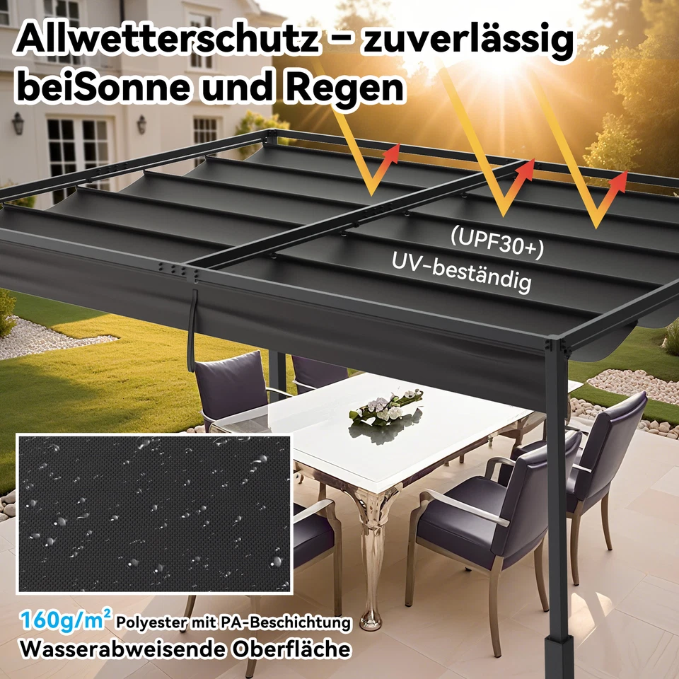 3x3M/3x4M Pergola Pavillon Gartenpavillon Überdachung mit Schiebedach für Garten - Bild 4 von 4