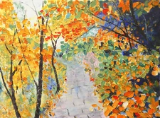 "Fall Path" #007 - Original Expressive Oil Painting by Julia Lu  18"x24"