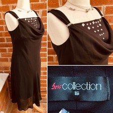 BONMARCHE Size 16 Black Beaded Dress Evening Wedding Holiday Party Excellent S7