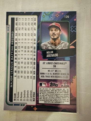 Nolan Arenado - 2024 Topps Cosmic Chrome Green Equinox Refractor #/75, Cardinals - Picture 2 of 2